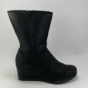 Ugg Joely Wedge Boots Womens Size 9 Black Leather Waterproof Side Zip Shearling